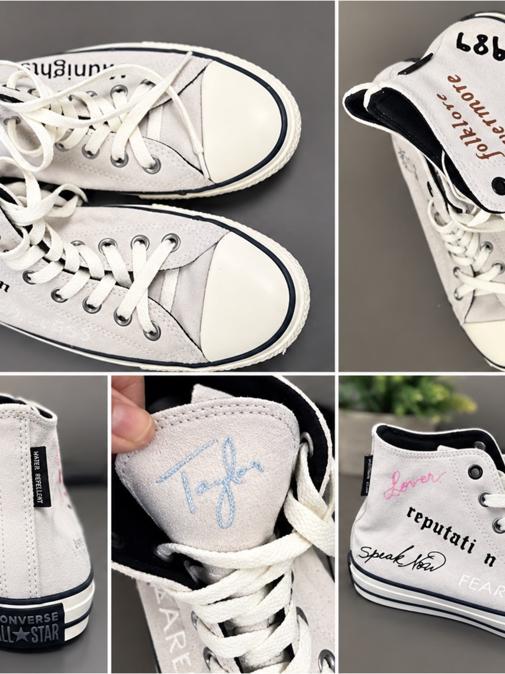Converse Women's Light Gray High-Top Sneakers with Pastel Embroidery